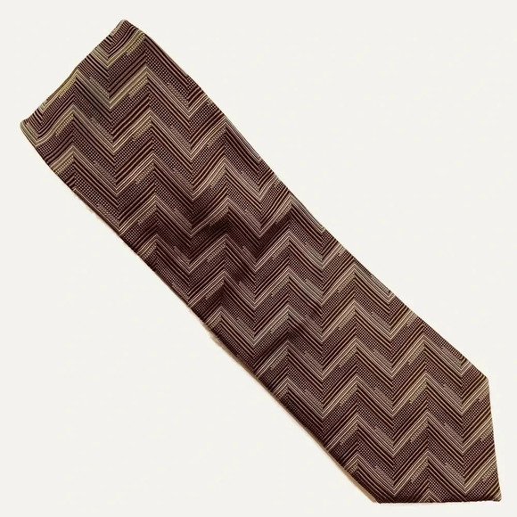 2/$30 VINTAGE Brown Woven Italian Silk Tie Eclectic Grandpa Style - Picture 1 of 11